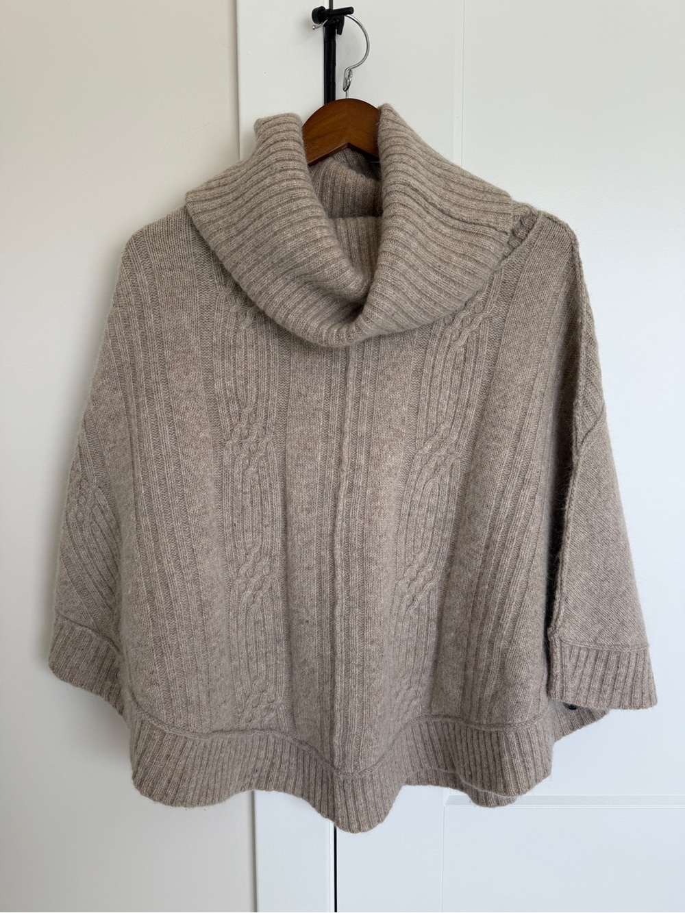 All Saints Cozy Cable Knit Turtleneck Poncho Sweater - Taupe